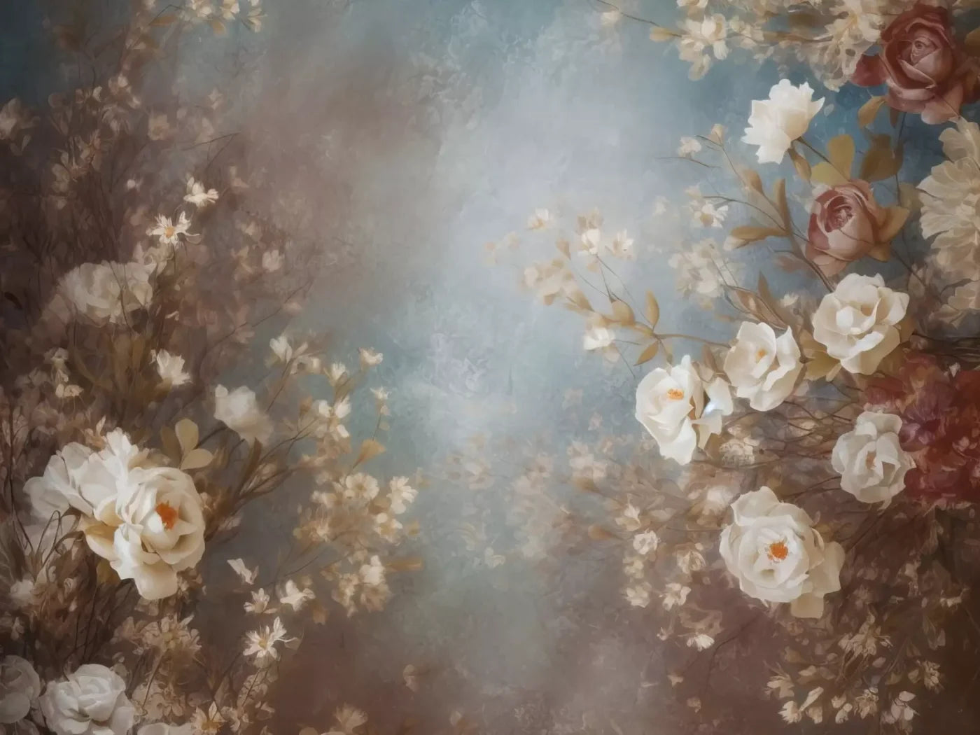 Vintage White Roses 8’X6’ Fleece (96 X 72 Inch) Backdrop