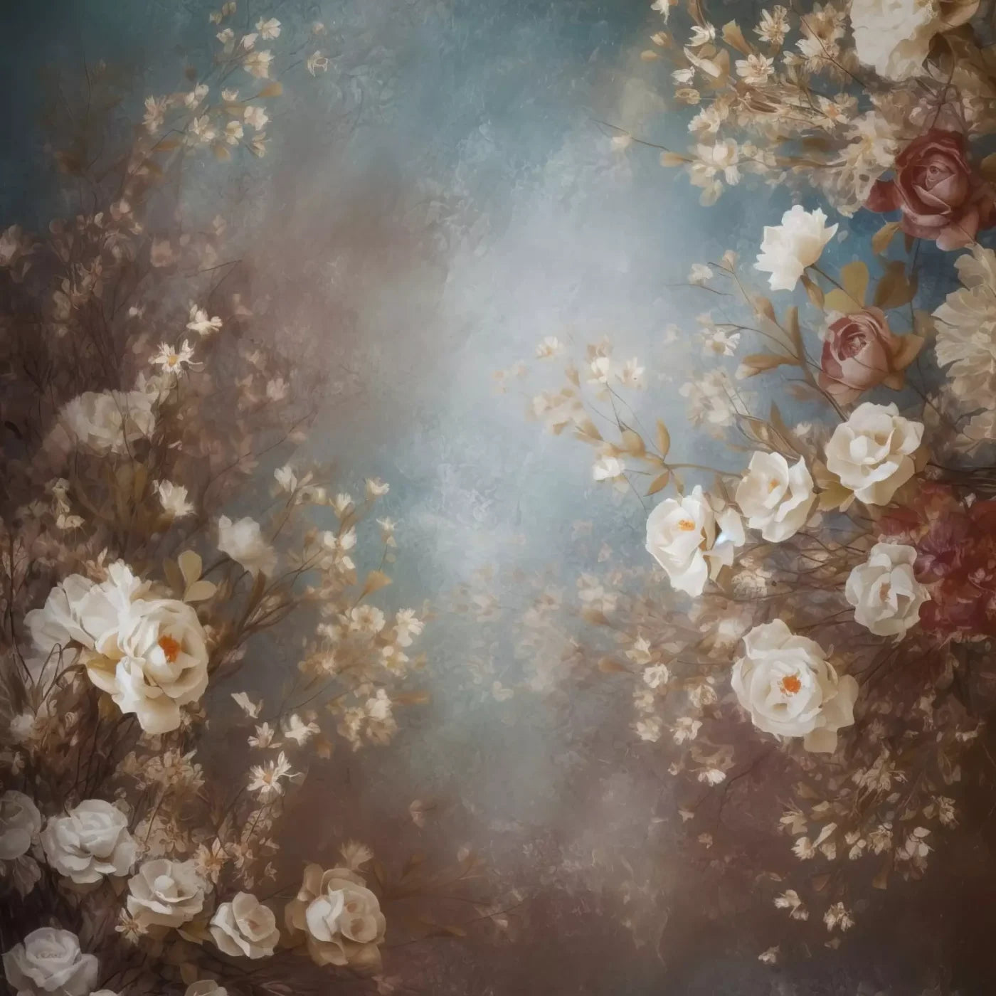 Vintage White Roses 8’X8’ Fleece (96 X Inch) Backdrop