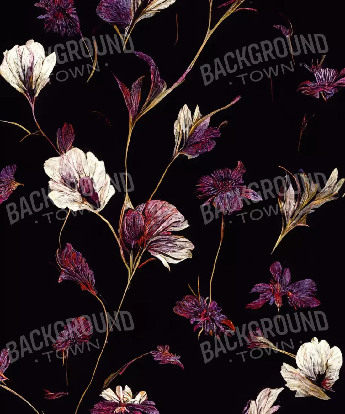 Black Floral Backdrop for Photography