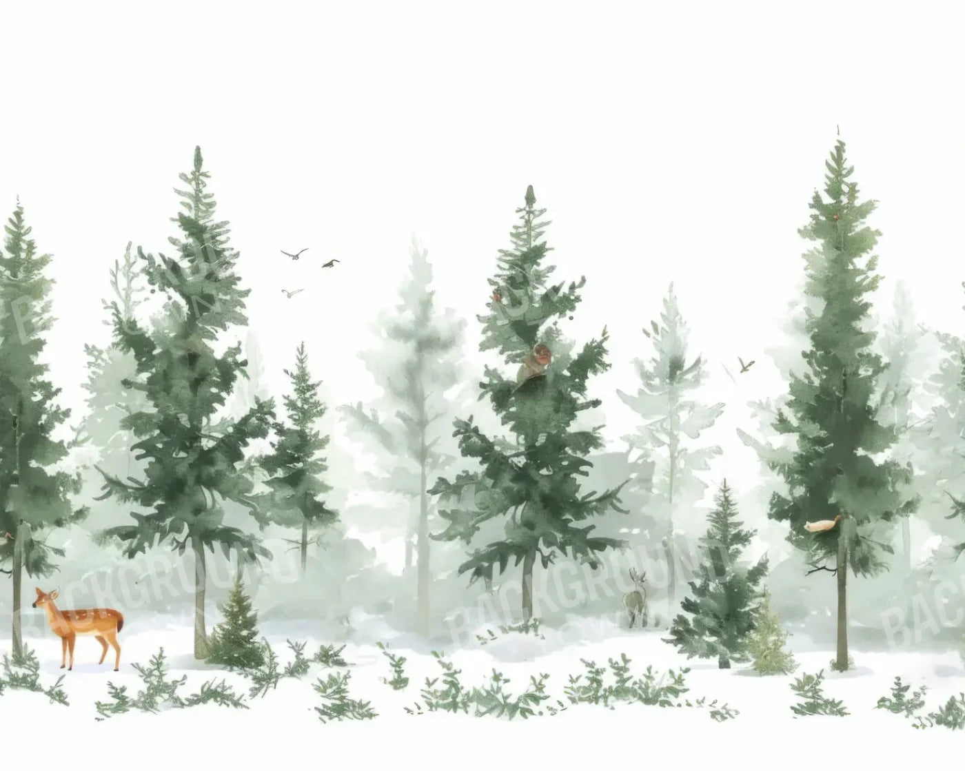 Watercolor Winter Forest 10’x8’ Fleece (120 x 96 inch) Backdrop