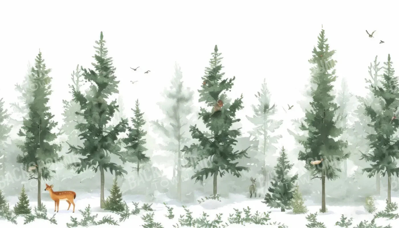 Watercolor Winter Forest 14’x8’ UltraCloth (168 x 96 inch) Backdrop