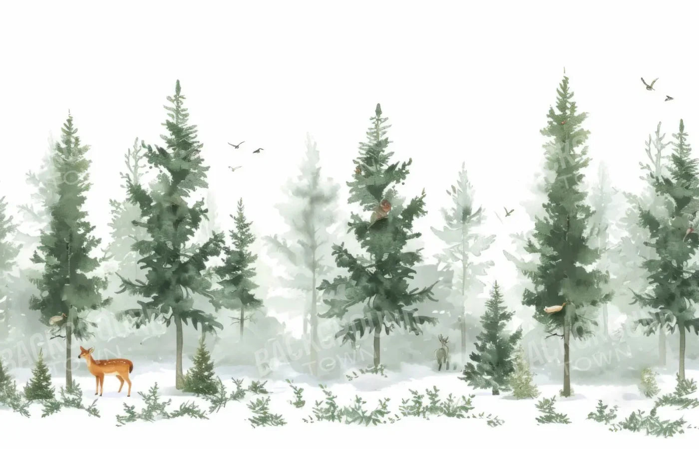 Watercolor Winter Forest 14’x9’ UltraCloth (168 x 108 inch) Backdrop