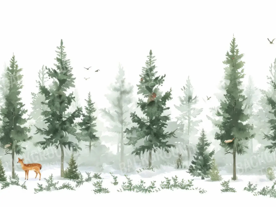 Watercolor Winter Forest 6’8x5’ Fleece (80 x 60 inch) Backdrop