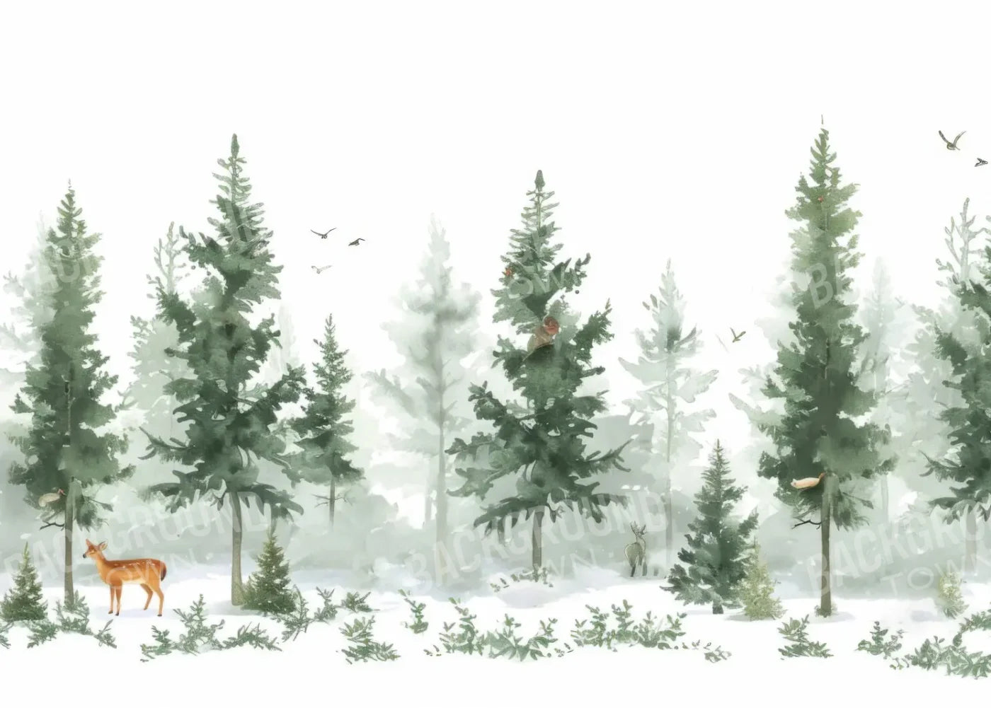 Watercolor Winter Forest 7’x5’ UltraCloth (84 x 60 inch) Backdrop