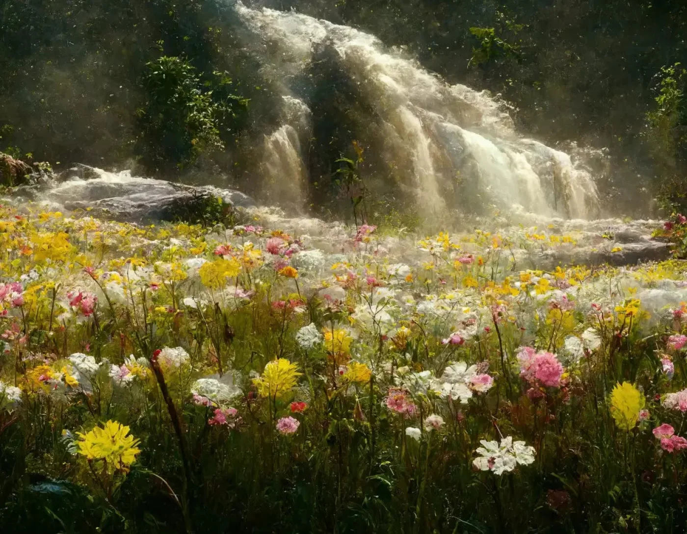 Waterfall Meadow 8X6 Fleece ( 96 X 72 Inch ) Backdrop