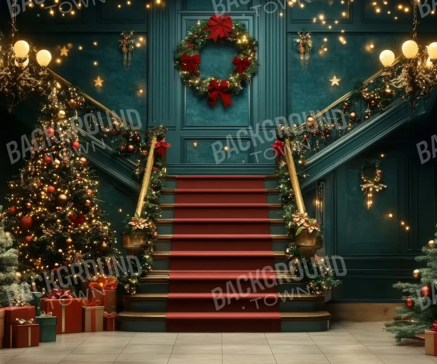 Whimsical Christmas Grand Staircase 12’x10’ UltraCloth (144 x 120 inch) Backdrop