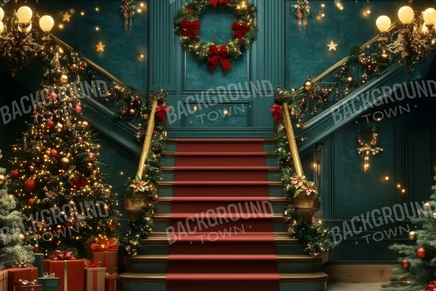 Whimsical Christmas Grand Staircase 12’x8’ UltraCloth (144 x 96 inch) Backdrop