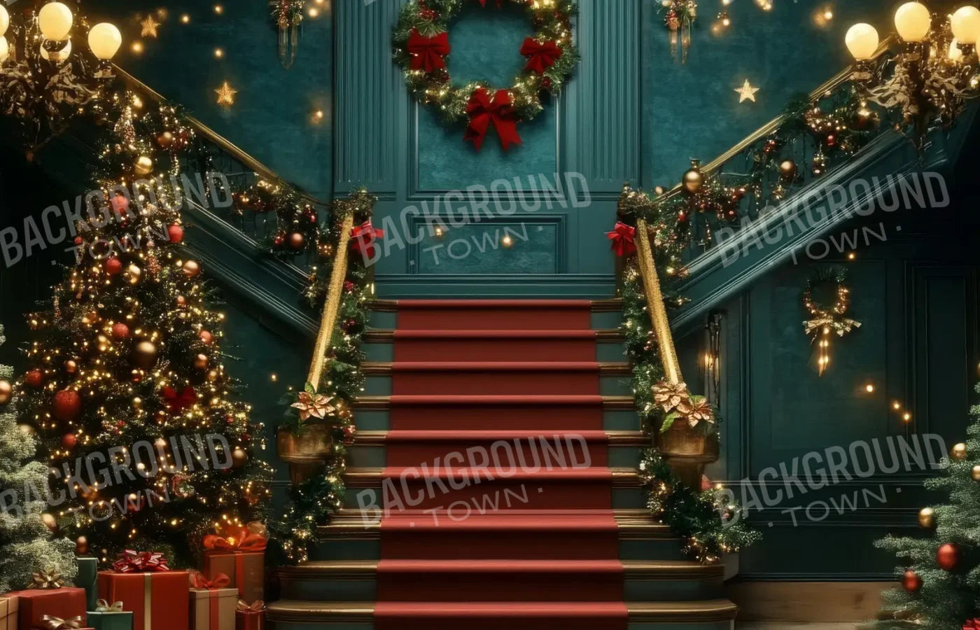Whimsical Christmas Grand Staircase 14’x9’ UltraCloth (168 x 108 inch) Backdrop