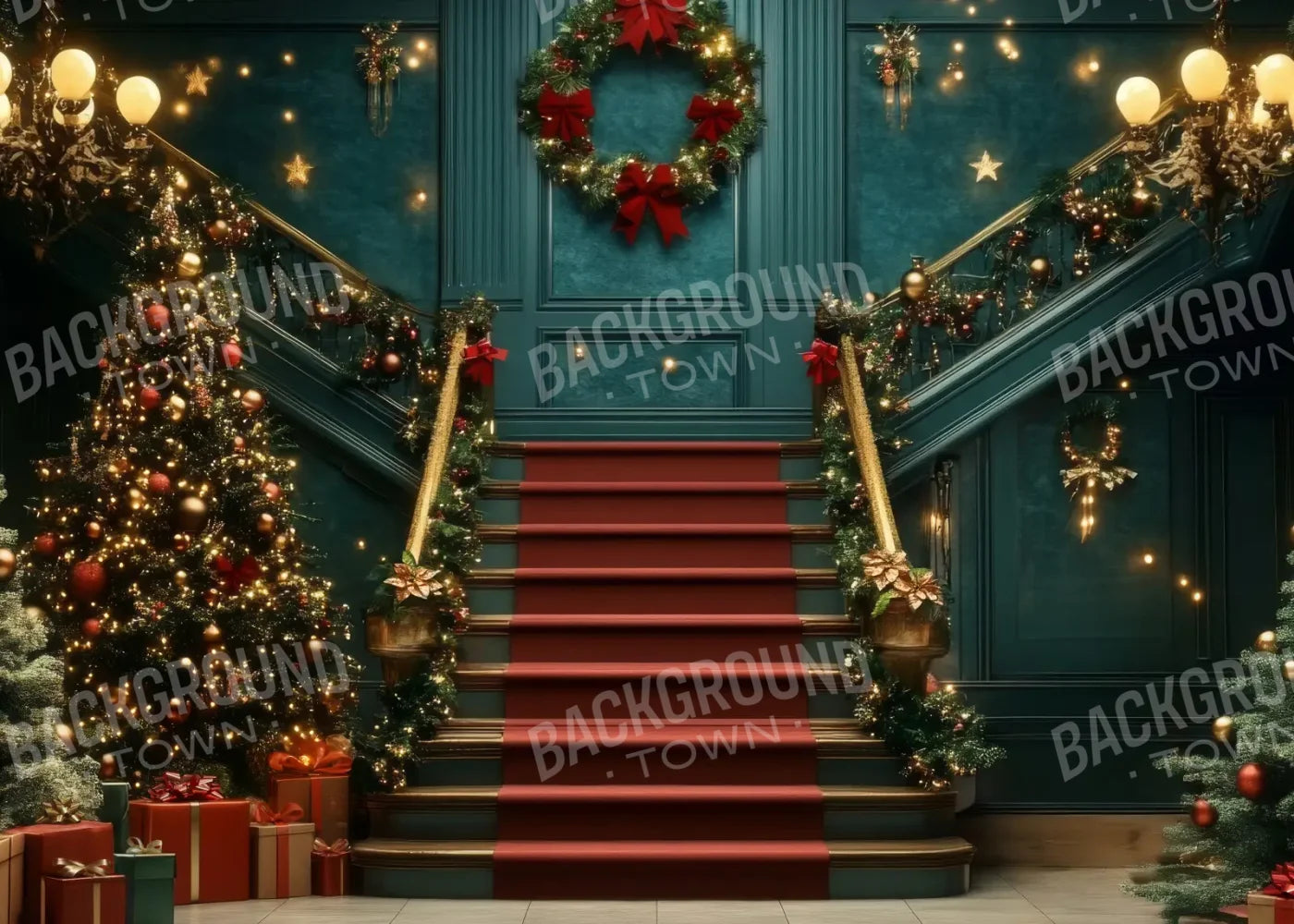Whimsical Christmas Grand Staircase 7’x5’ UltraCloth (84 x 60 inch) Backdrop