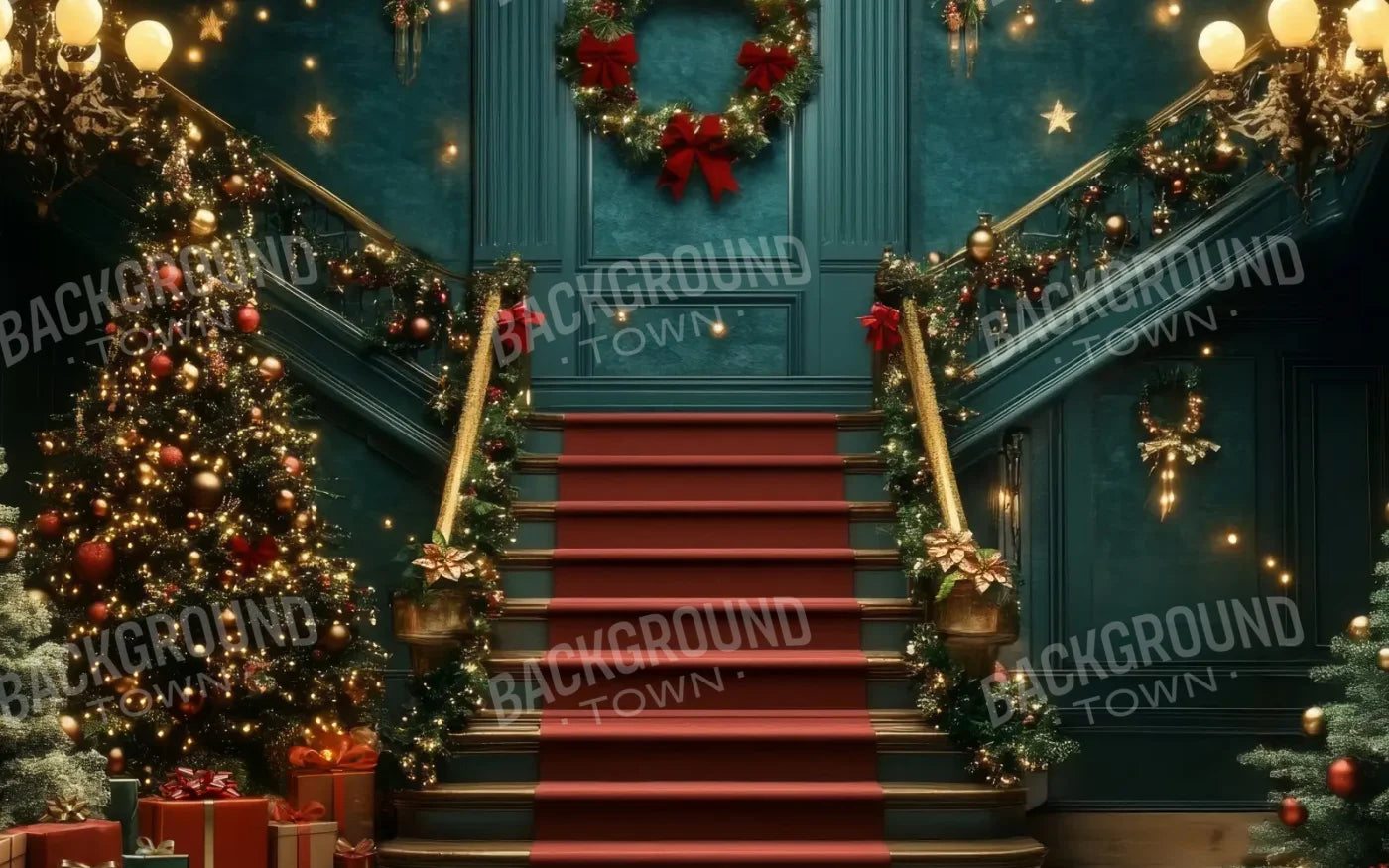 Whimsical Christmas Grand Staircase 8’x5’ UltraCloth (96 x 60 inch) Backdrop