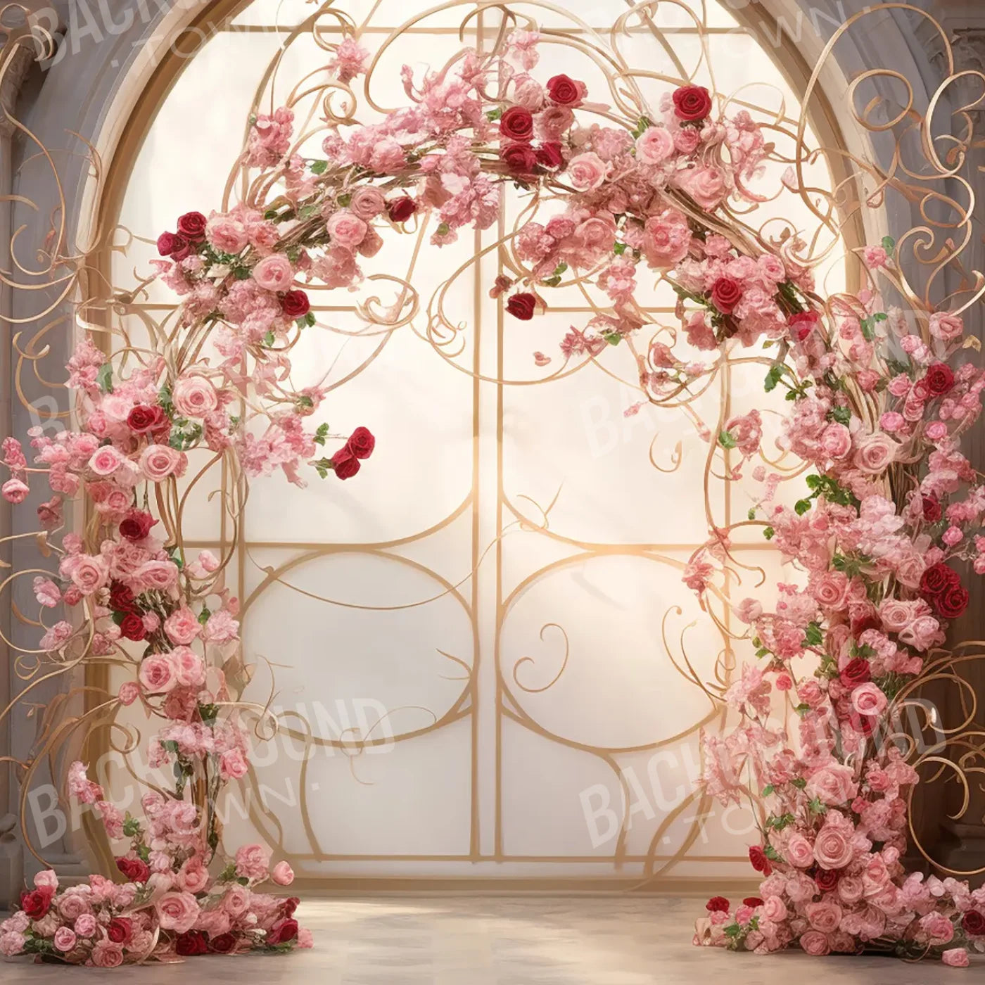 Whimsical Pink Rose Arch 8’x8’ Fleece (96 x 96 inch) Backdrop