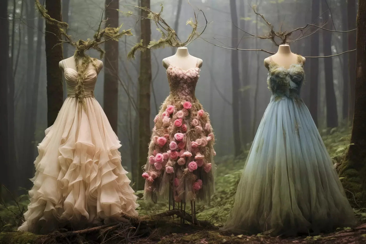 Whimsical Princess Gowns In Forest 8X5 Ultracloth ( 96 X 60 Inch ) Backdrop