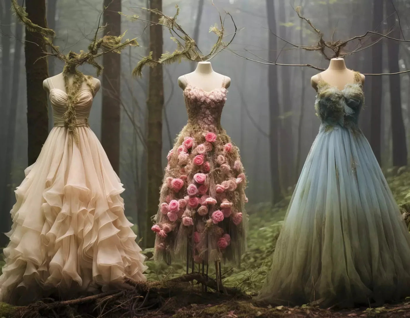 Whimsical Princess Gowns In Forest 8X6 Fleece ( 96 X 72 Inch ) Backdrop