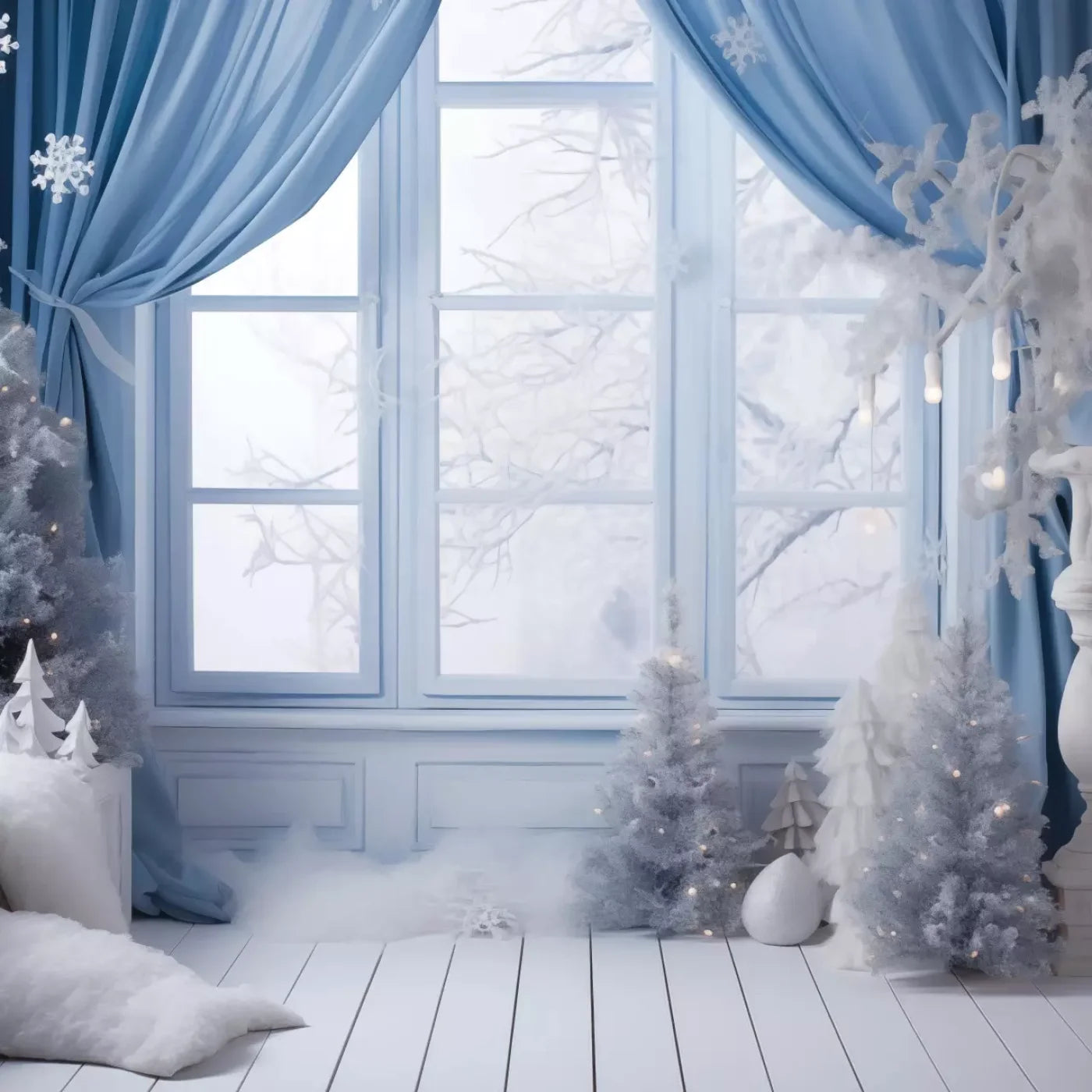 White And Blue Window 2 8X8 Fleece ( 96 X Inch ) Backdrop