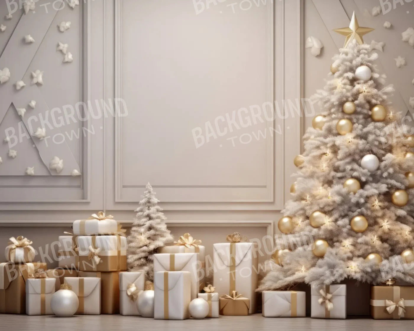 White and Gold Christmas 10’x8’ Fleece (120 x 96 inch) Backdrop
