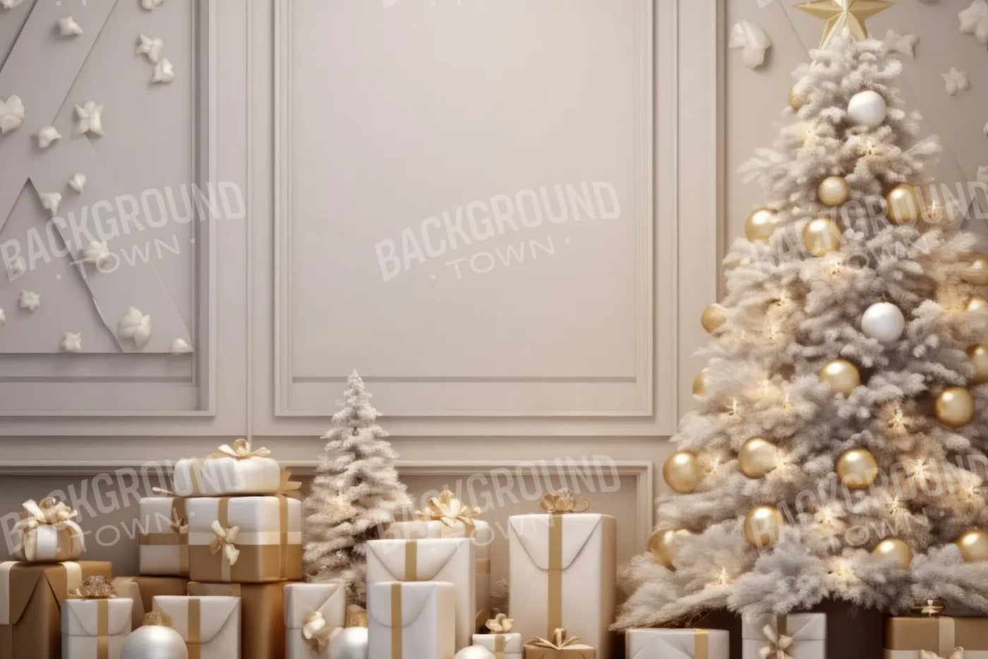 White and Gold Christmas 12’x8’ UltraCloth (144 x 96 inch) Backdrop