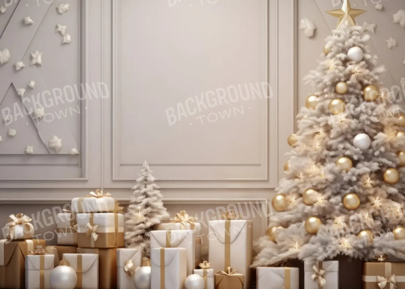 White and Gold Christmas 7’x5’ UltraCloth (84 x 60 inch) Backdrop