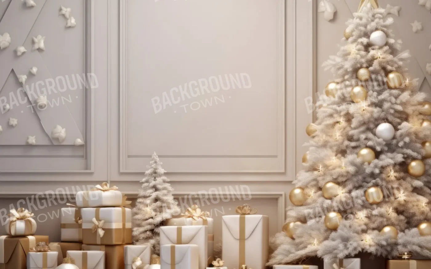 White and Gold Christmas 8’x5’ UltraCloth (96 x 60 inch) Backdrop