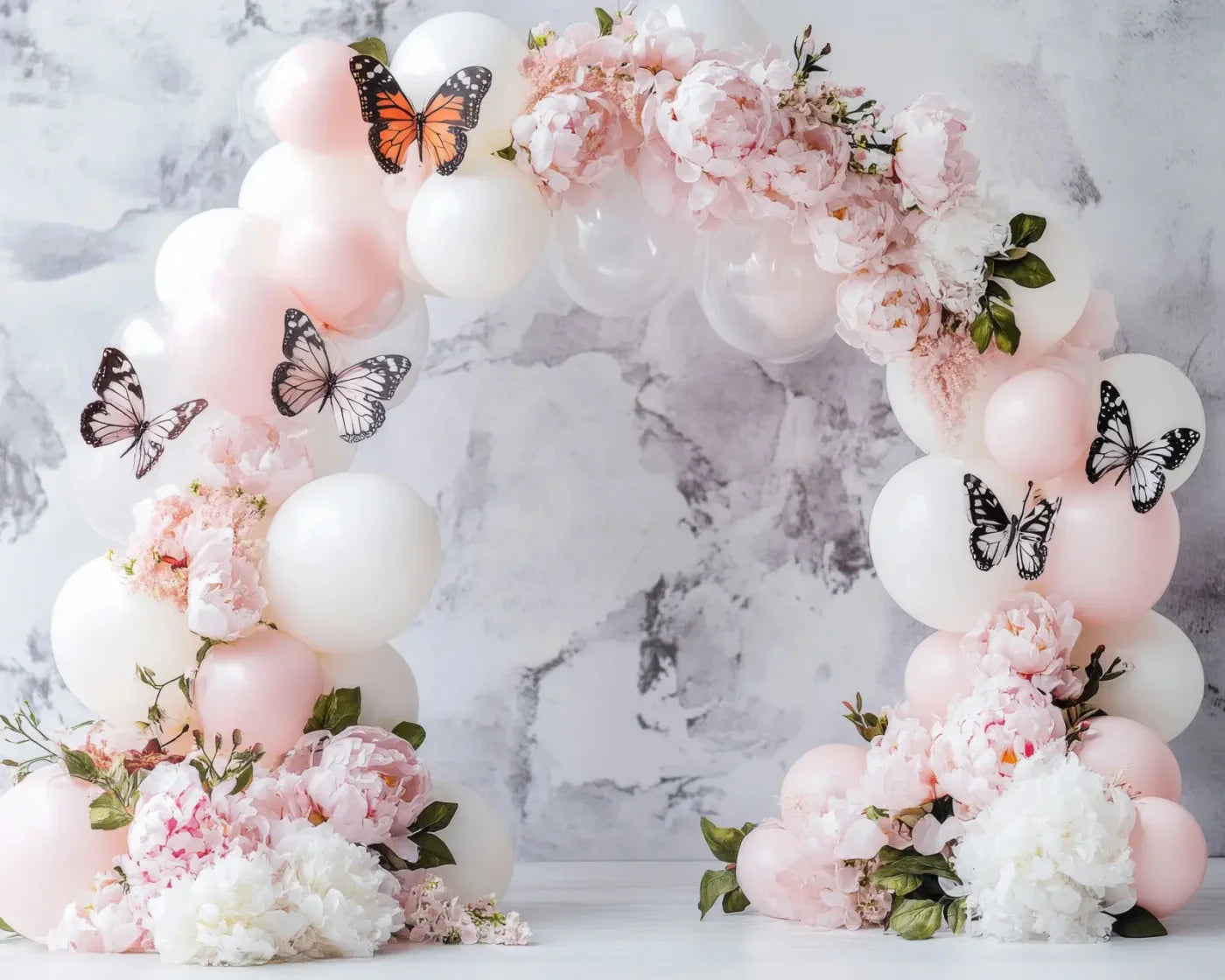 White Balloon Arch Butterflies 10’x8’ Fleece (120 x 96 inch) Backdrop