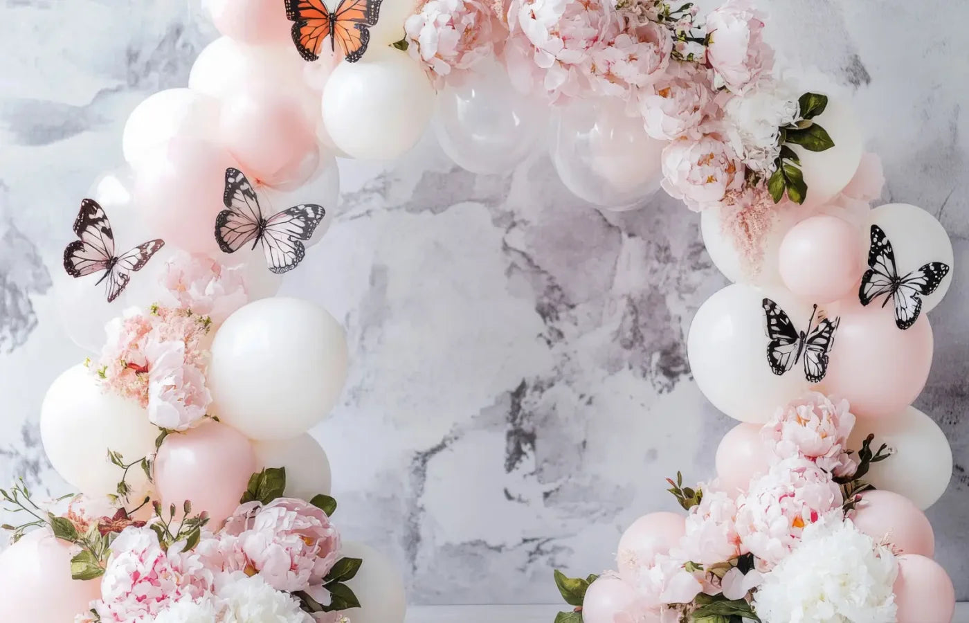 White Balloon Arch Butterflies 14’x9’ UltraCloth (168 x 108 inch) Backdrop