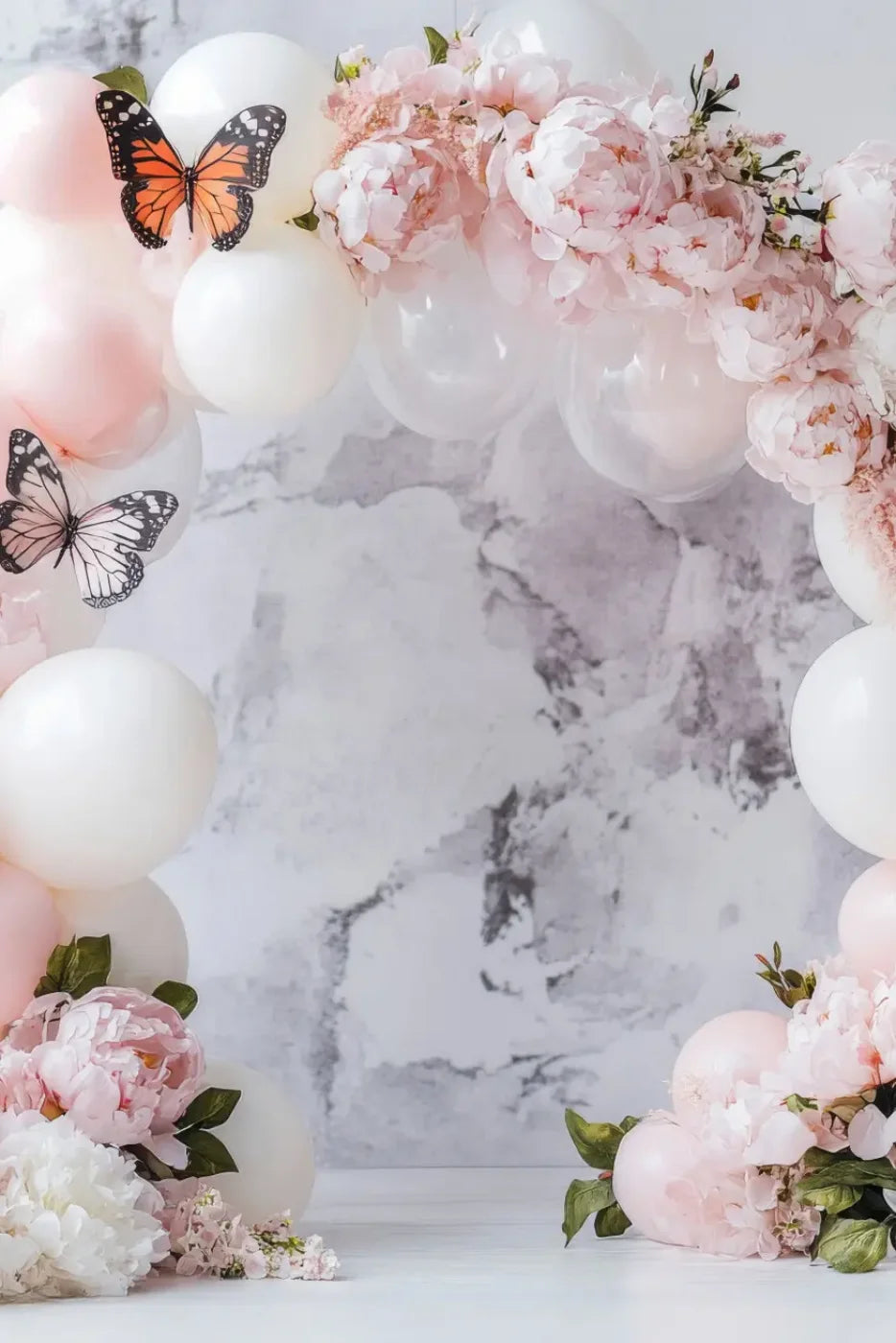 White Balloon Arch Butterflies 8’x12’ UltraCloth (96 x 144 inch) Backdrop