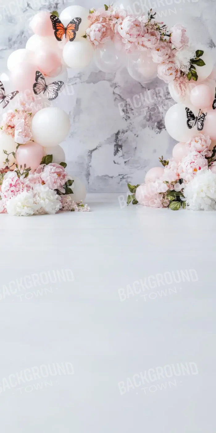 White Balloon Arch Butterflies Sweep 8’x16’ UltraCloth (96 x 192 inch) Backdrop