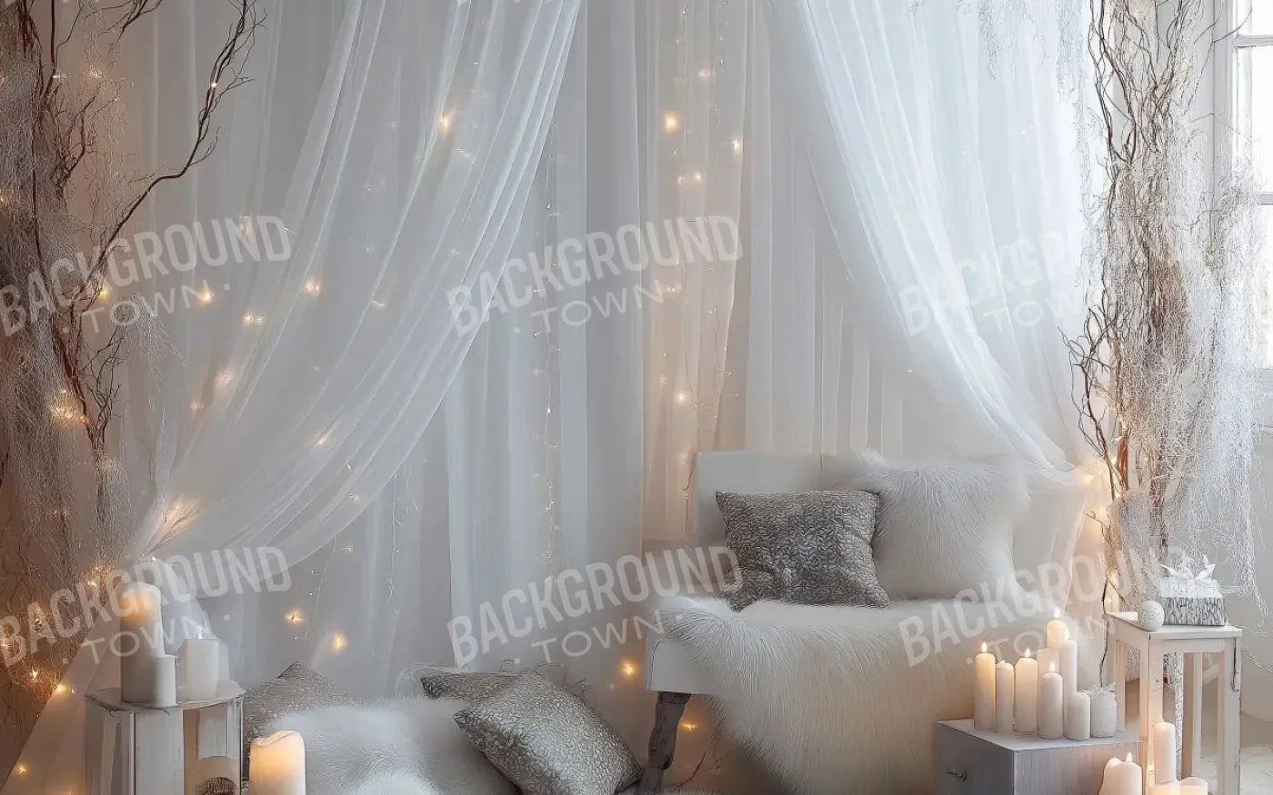 White Candle Boho 8’x5’ UltraCloth (96 x 60 inch) Backdrop