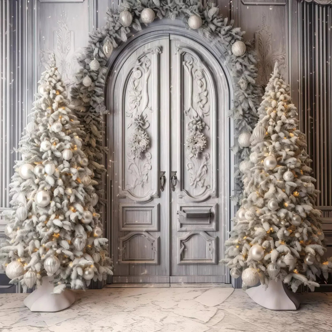 White Christmas Arched Doors 10X10 Ultracloth ( 120 X Inch ) Backdrop