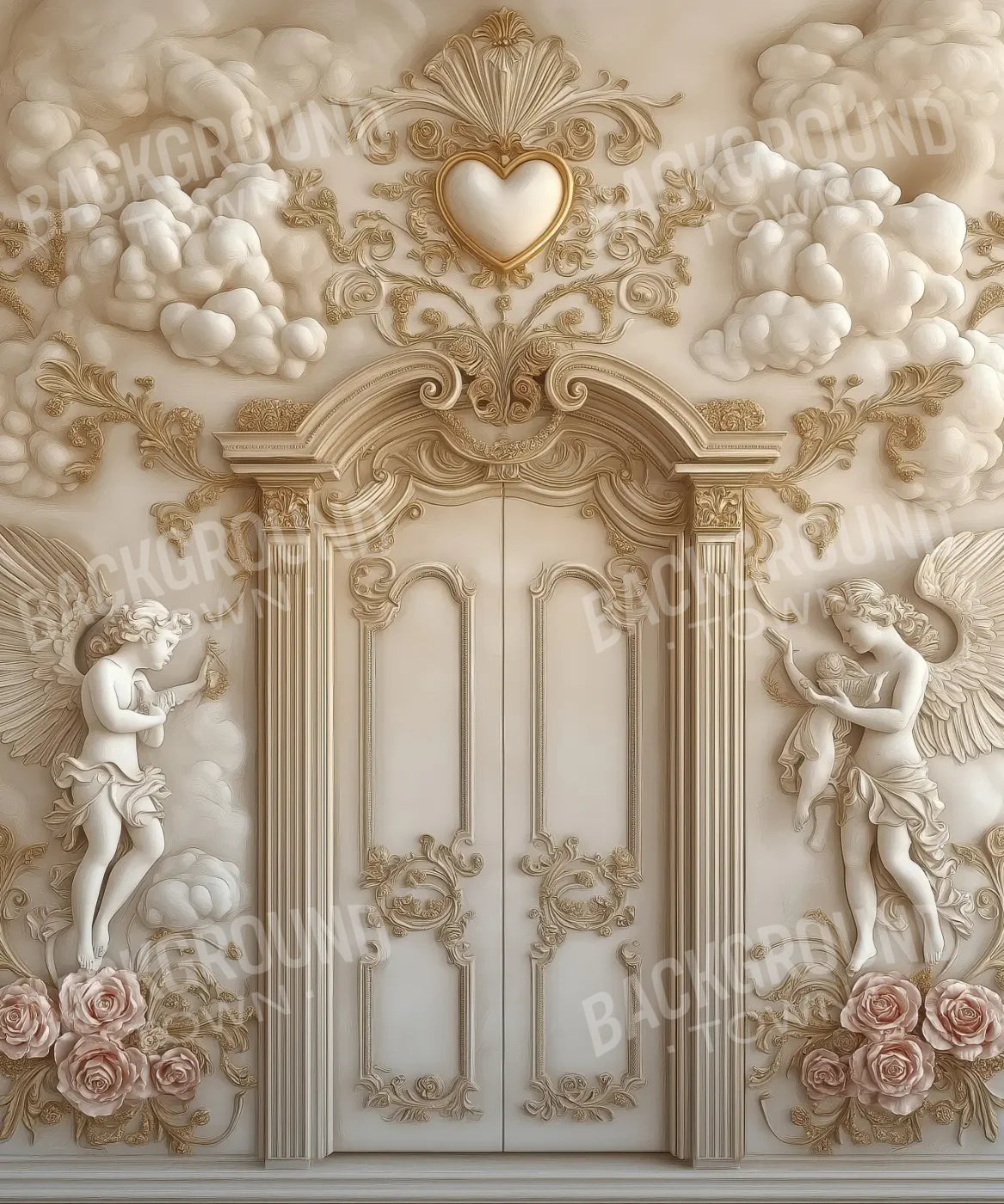 White Door With Angels2 10’x12’ UltraCloth (120 x 144 inch) Backdrop