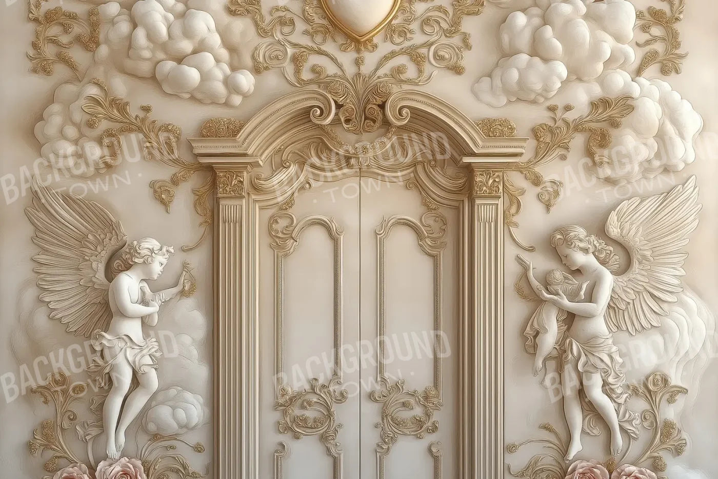 White Door With Angels2 12’x8’ UltraCloth (144 x 96 inch) Backdrop
