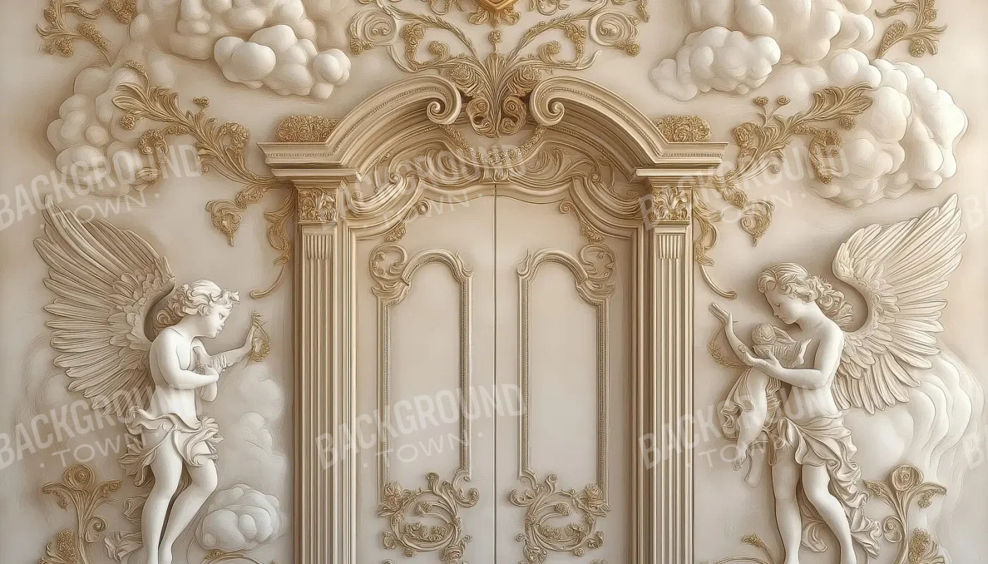 White Door With Angels2 14’x8’ UltraCloth (168 x 96 inch) Backdrop