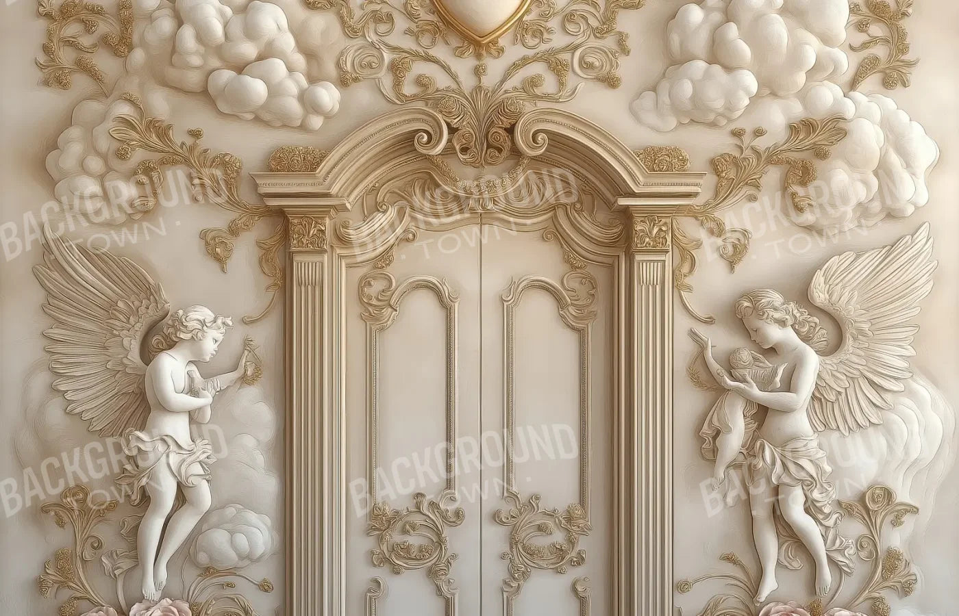 White Door With Angels2 14’x9’ UltraCloth (168 x 108 inch) Backdrop