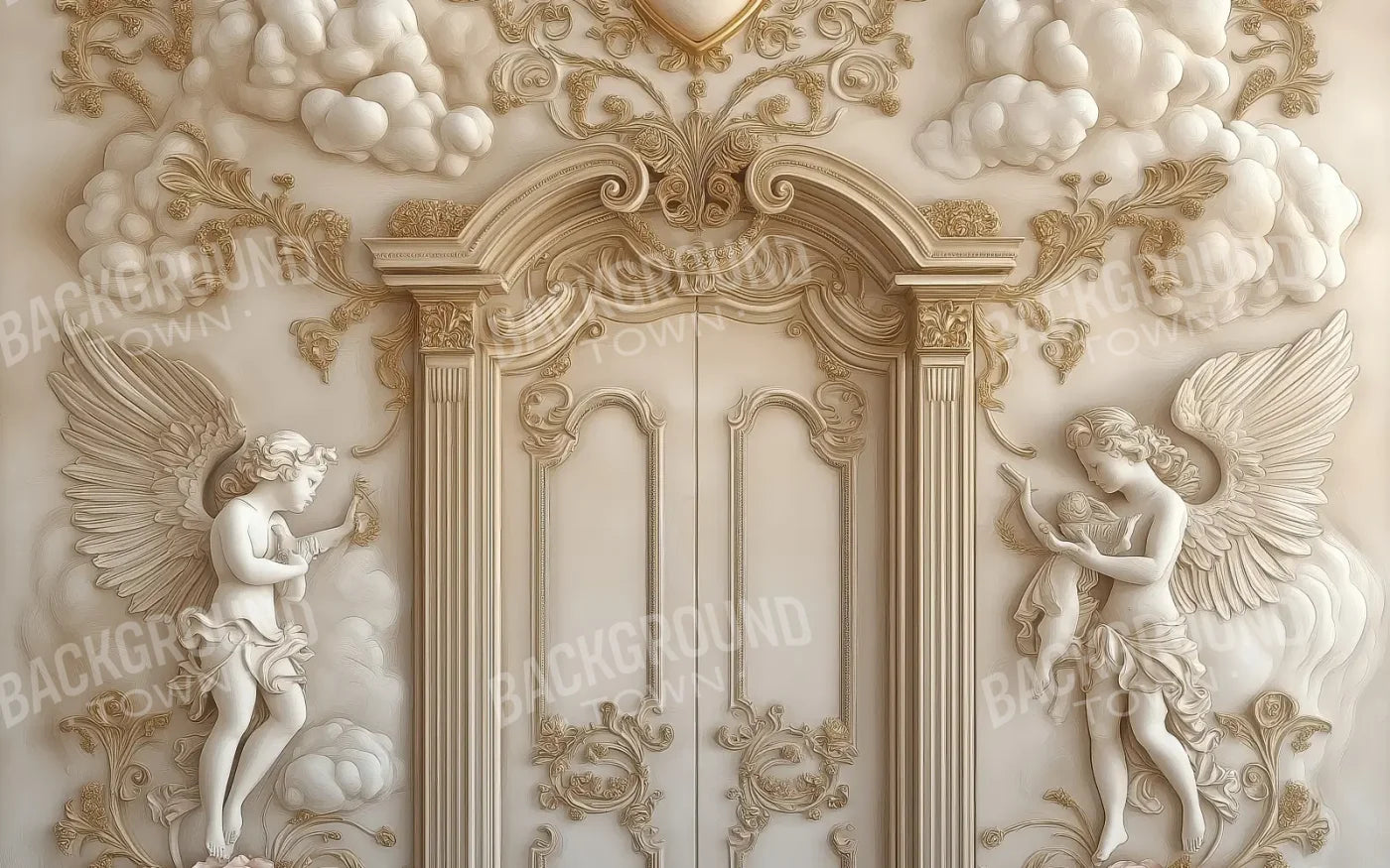 White Door With Angels2 16’x10’ UltraCloth (192 x 120 inch) Backdrop