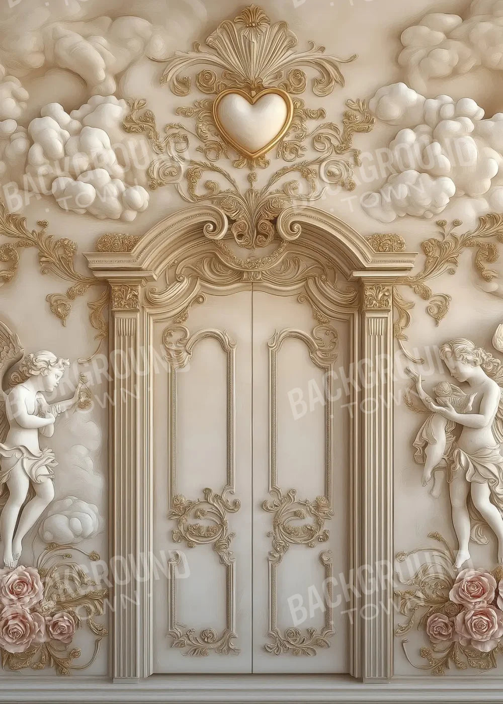 White Door With Angels2 5’x7’ UltraCloth (60 x 84 inch) Backdrop