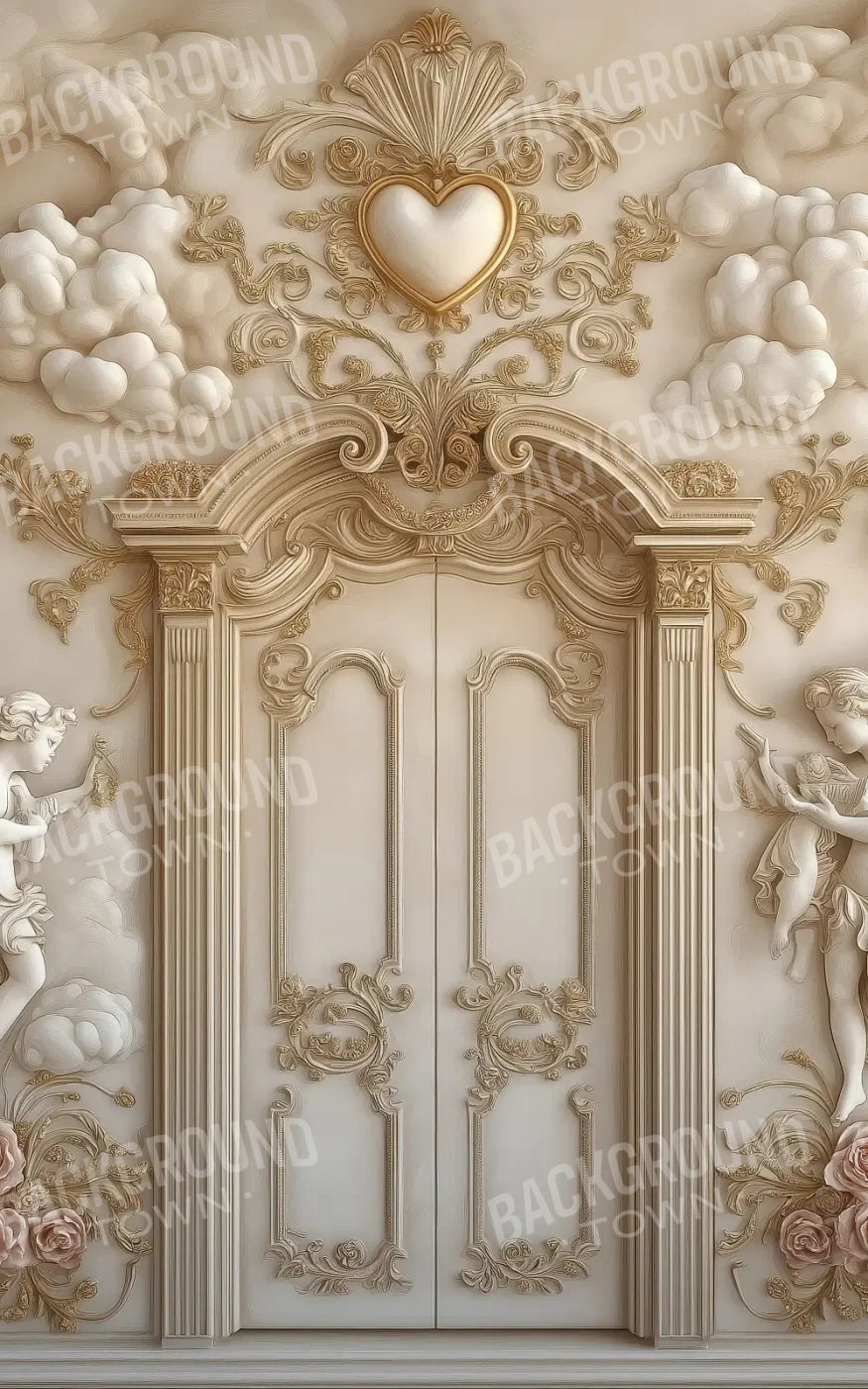 White Door With Angels2 5’x8’ UltraCloth (60 x 96 inch) Backdrop