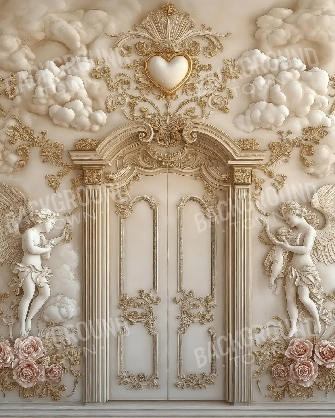 White Door With Angels2 8’x10’ Fleece (96 x 120 inch) Backdrop