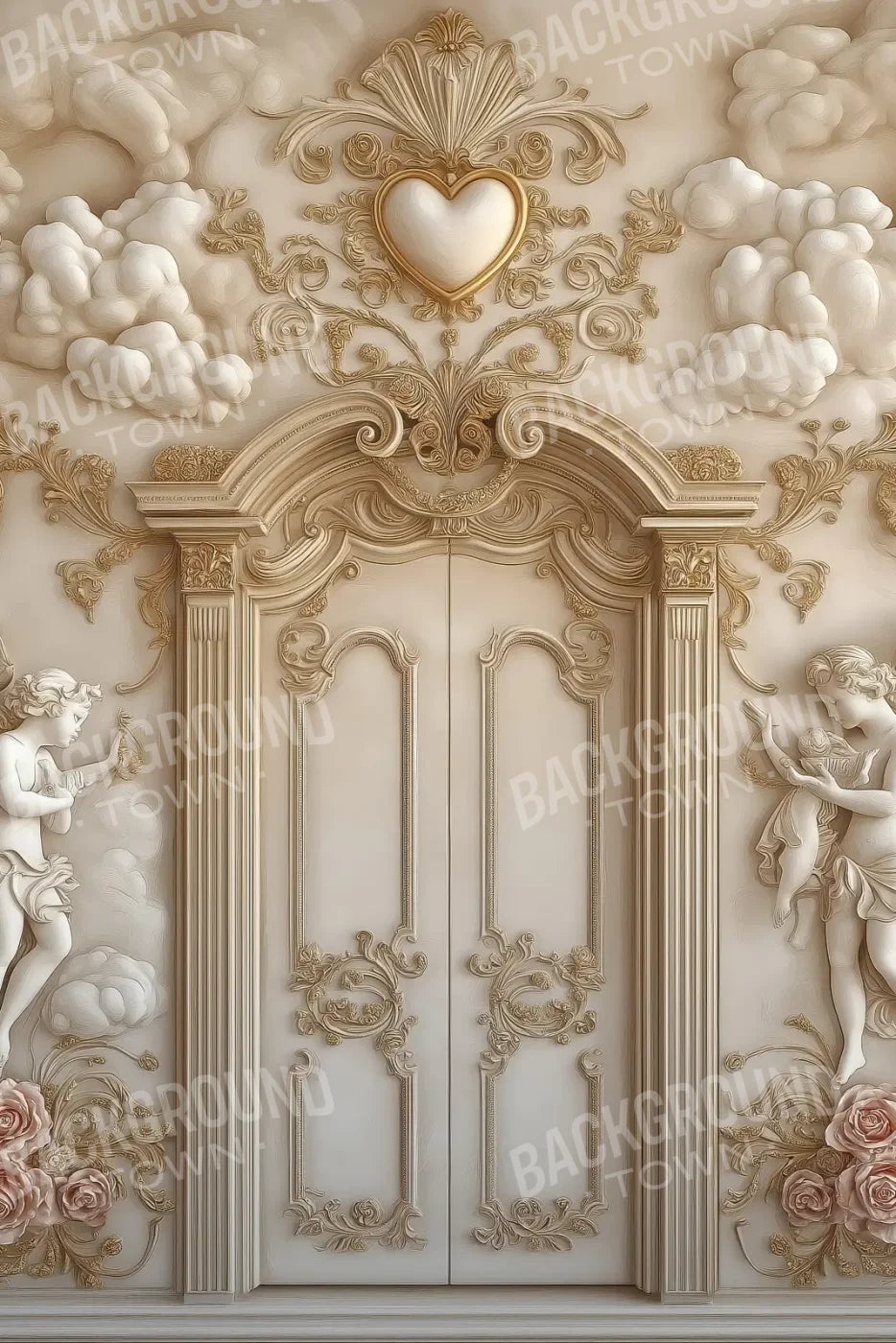 White Door With Angels2 8’x12’ UltraCloth (96 x 144 inch) Backdrop