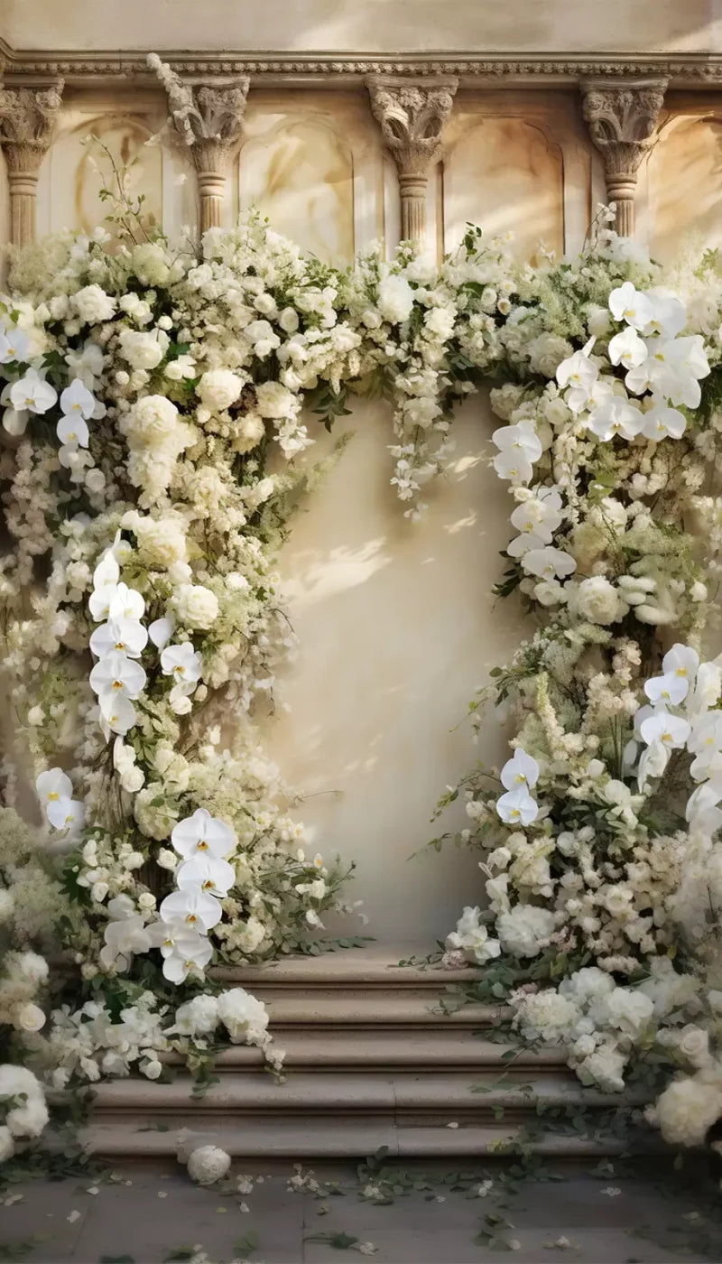 White Floral Arch 8X14 Ultracloth ( 96 X 168 Inch ) Backdrop