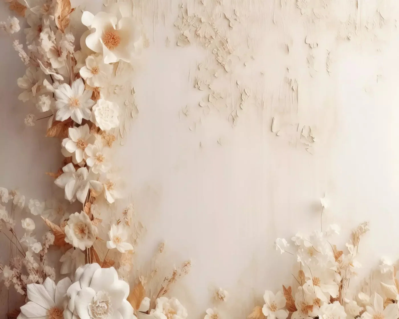 White Framing Flowers 10’X8’ Fleece (120 X 96 Inch) Backdrop