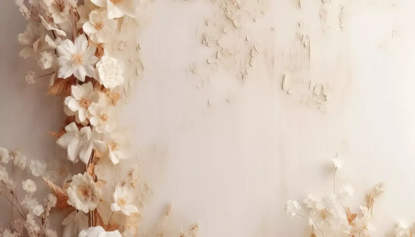 White Framing Flowers 14’X8’ Ultracloth (168 X 96 Inch) Backdrop