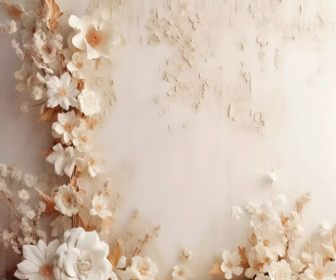 White Framing Flowers 5’X4’2 Fleece (60 X 50 Inch) Backdrop