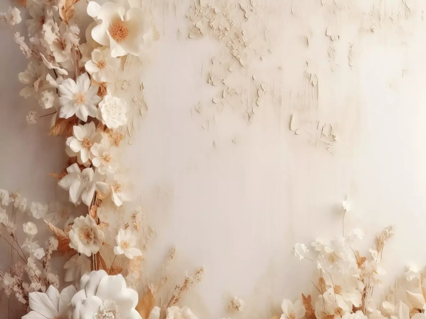 White Framing Flowers 6’8X5’ Fleece (80 X 60 Inch) Backdrop