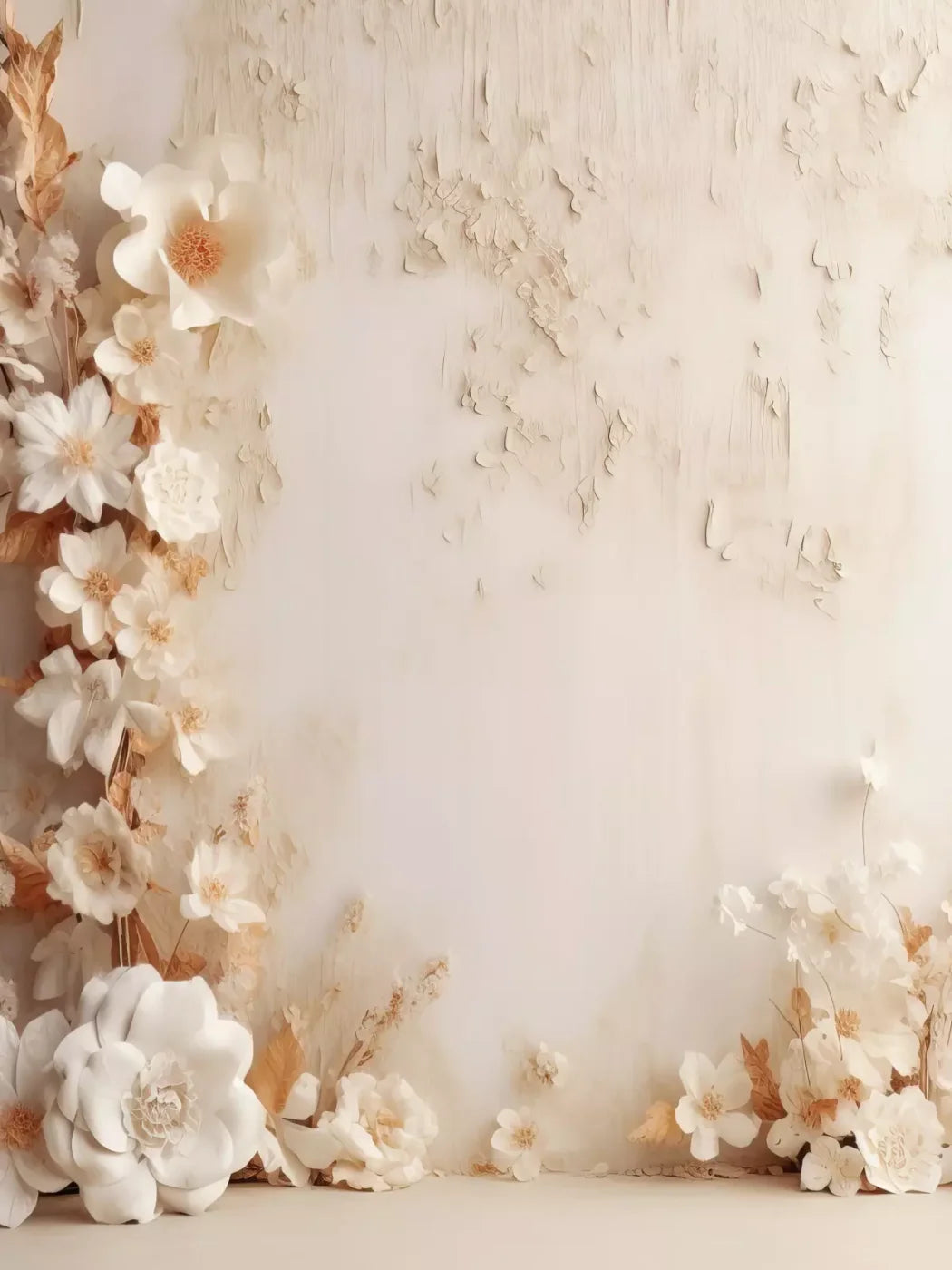 White Framing Flowers 6’X8’ Fleece (72 X 96 Inch) Backdrop