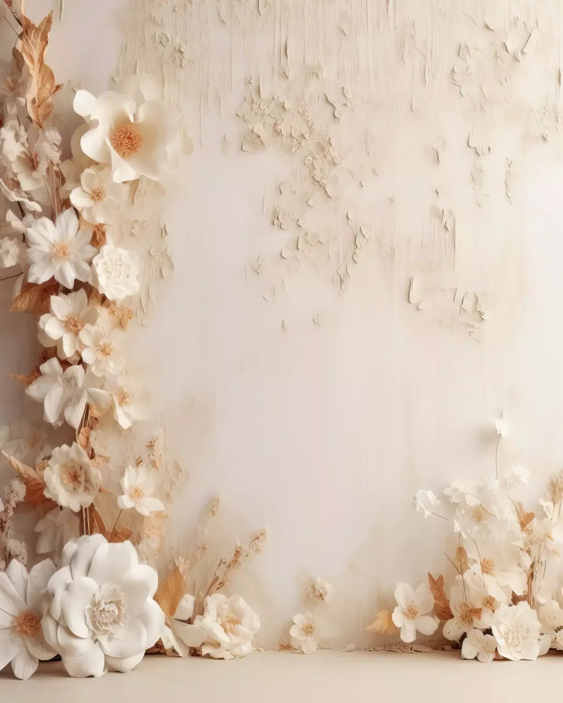 White Framing Flowers 8’X10’ Fleece (96 X 120 Inch) Backdrop