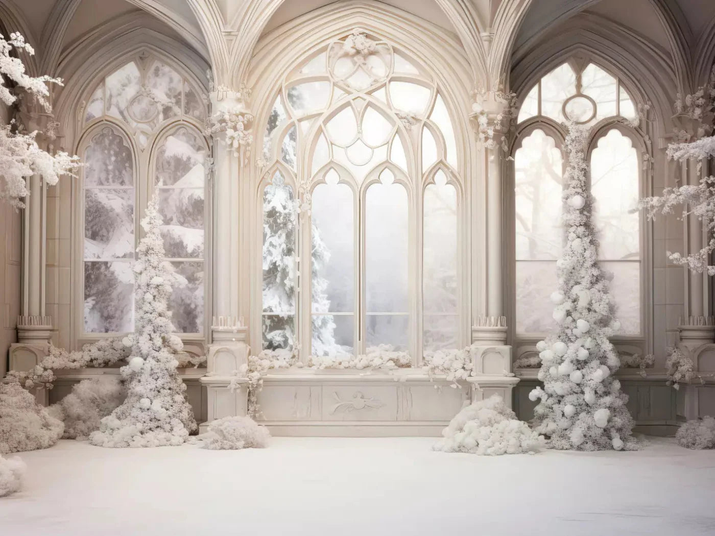 White Holiday Hall 10X8 Fleece ( 120 X 96 Inch ) Backdrop