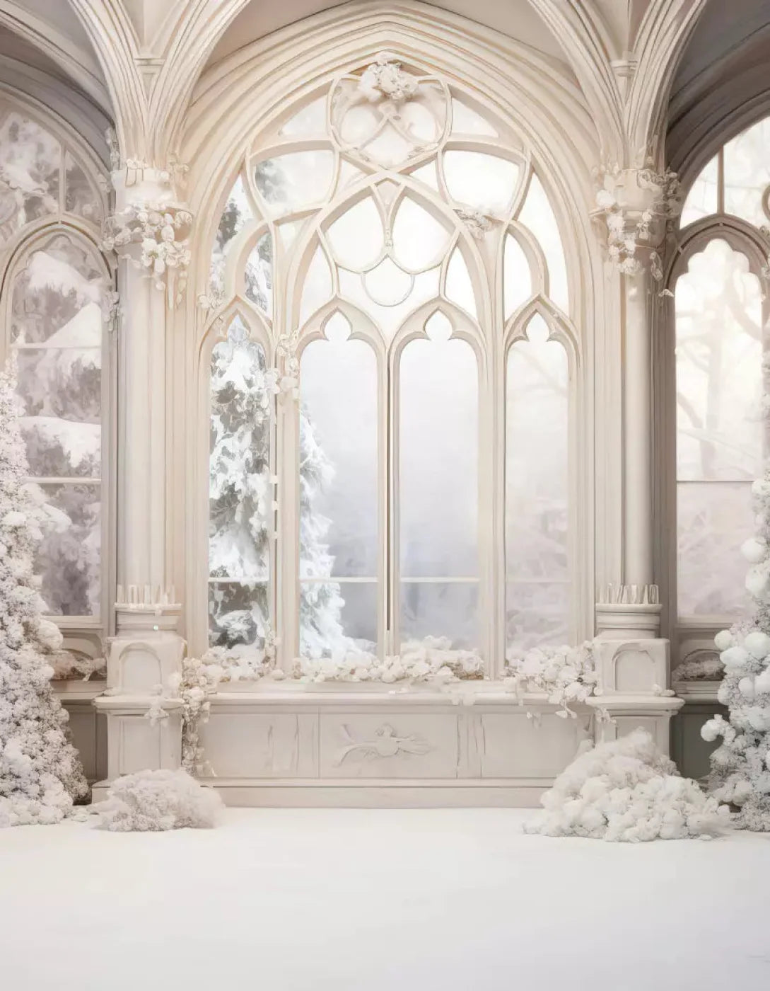 White Holiday Hall 6X8 Fleece ( 72 X 96 Inch ) Backdrop