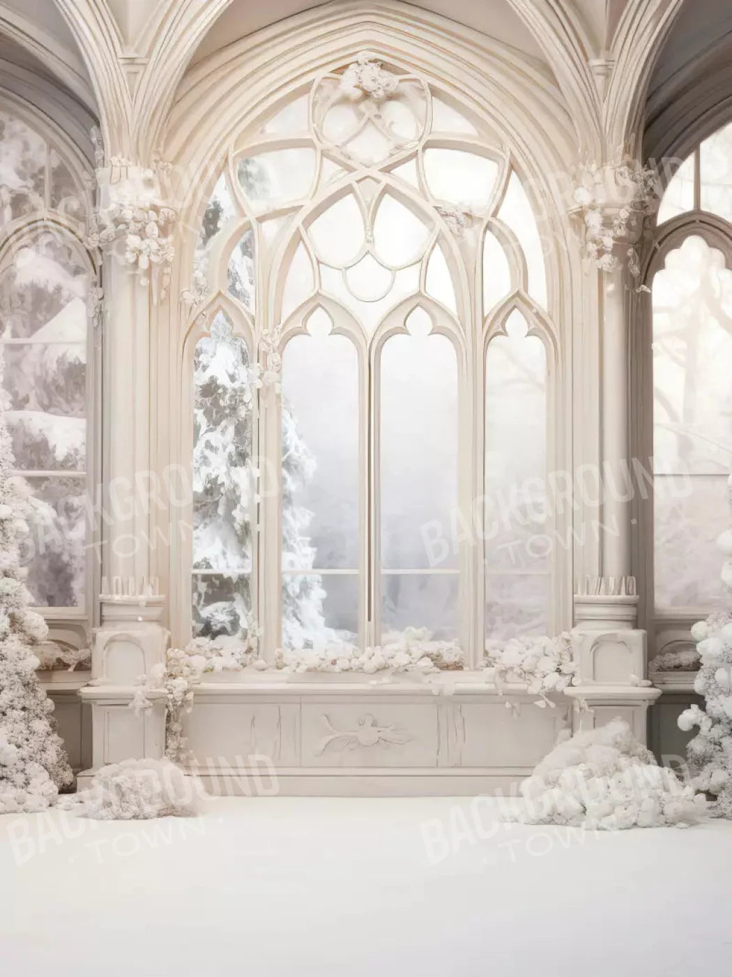 White Holiday Hall 8X10 Fleece ( 96 X 120 Inch ) Backdrop