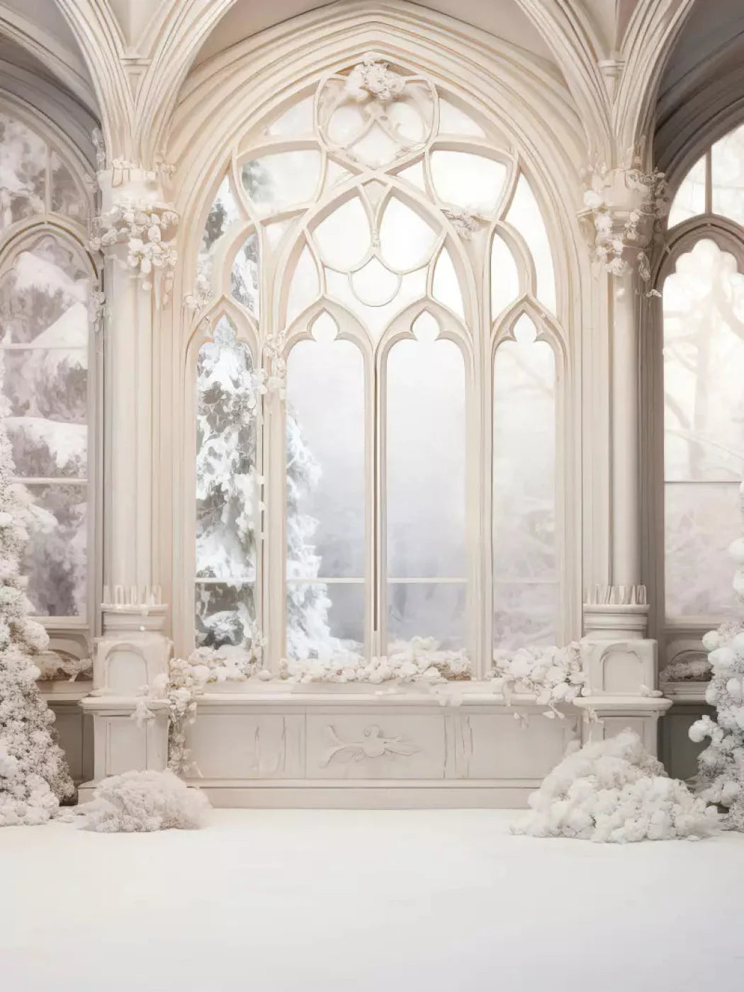 White Holiday Hall 8X10 Fleece ( 96 X 120 Inch ) Backdrop