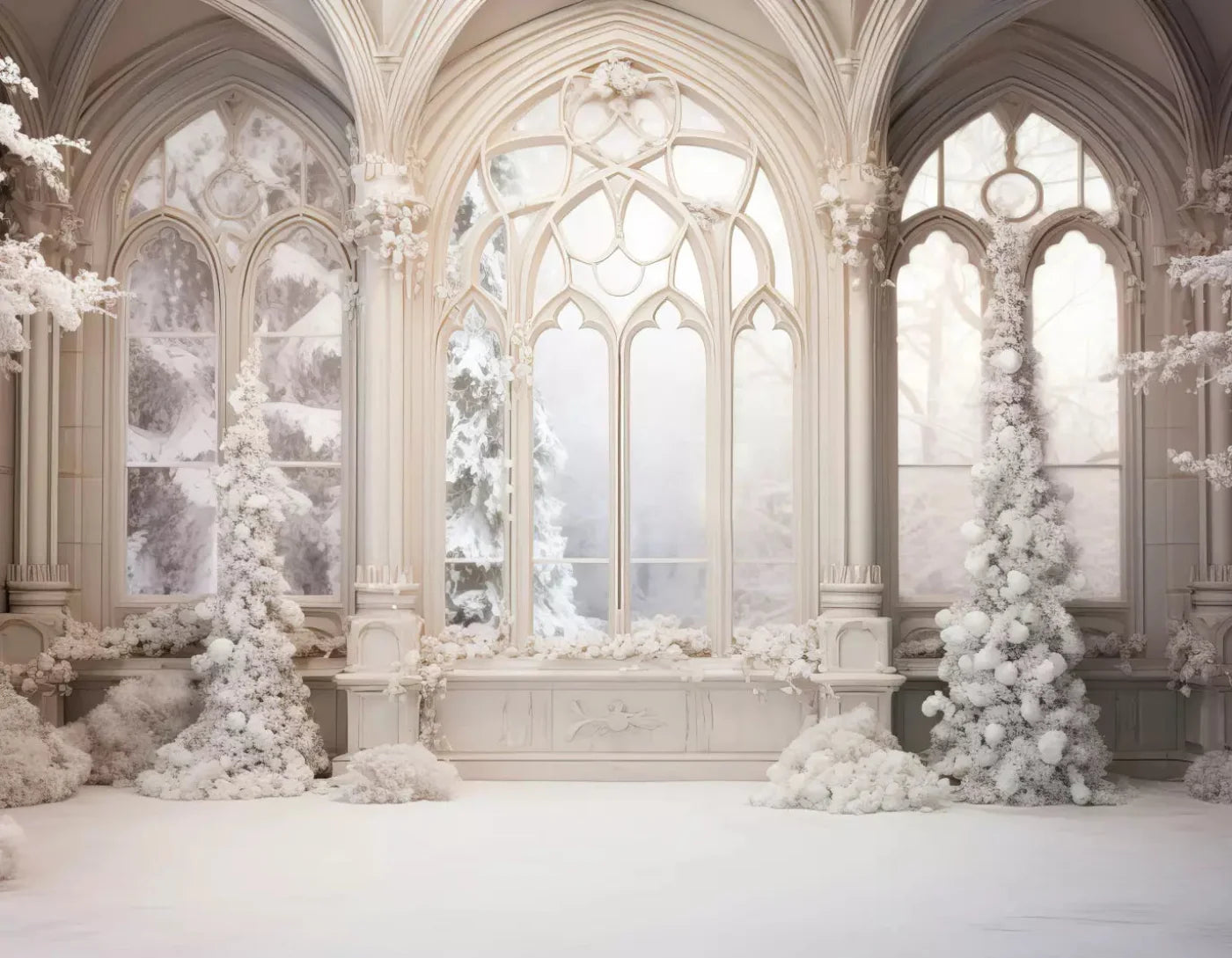 White Holiday Hall 8X6 Fleece ( 96 X 72 Inch ) Backdrop