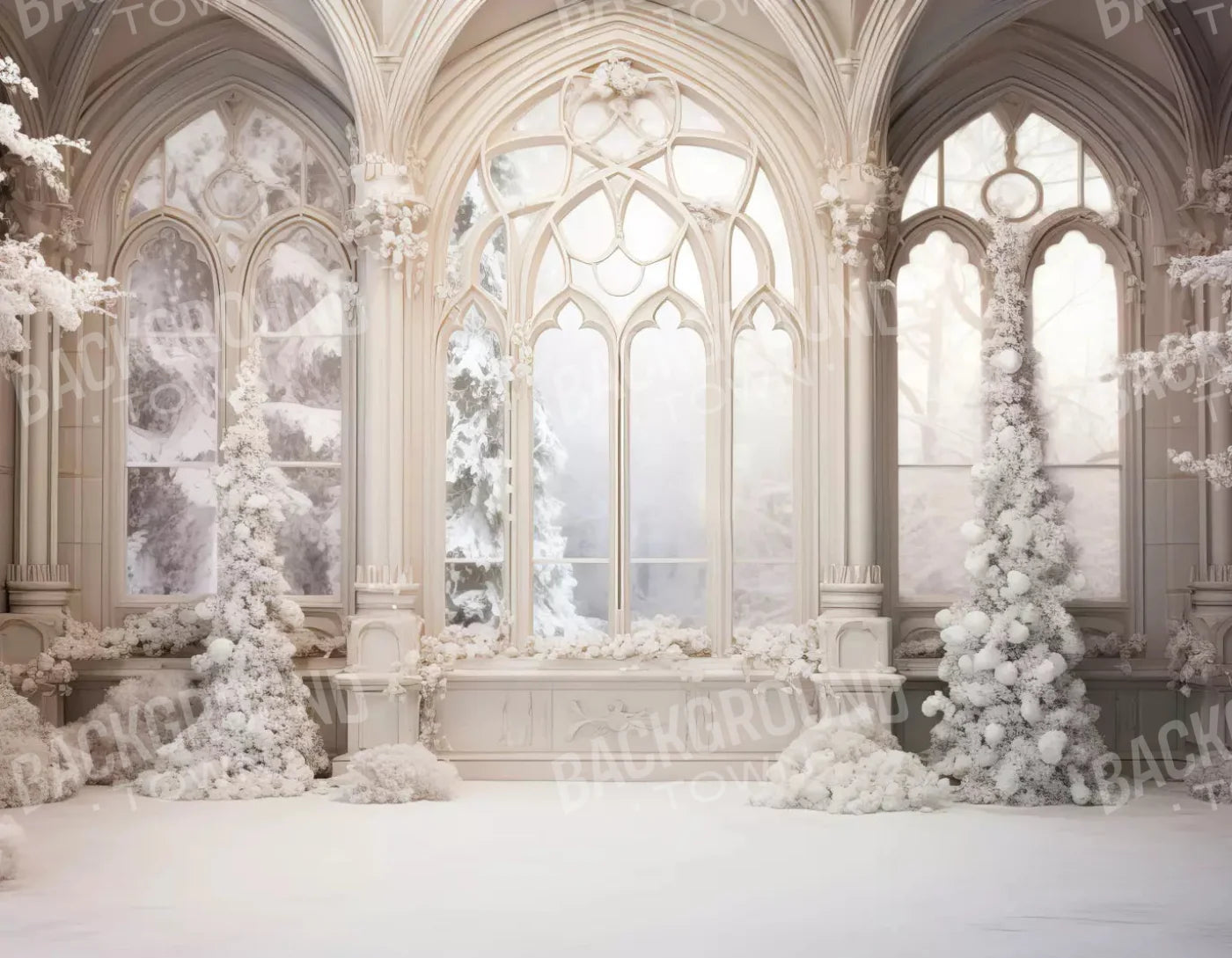 White Holiday Hall 8X6 Fleece ( 96 X 72 Inch ) Backdrop